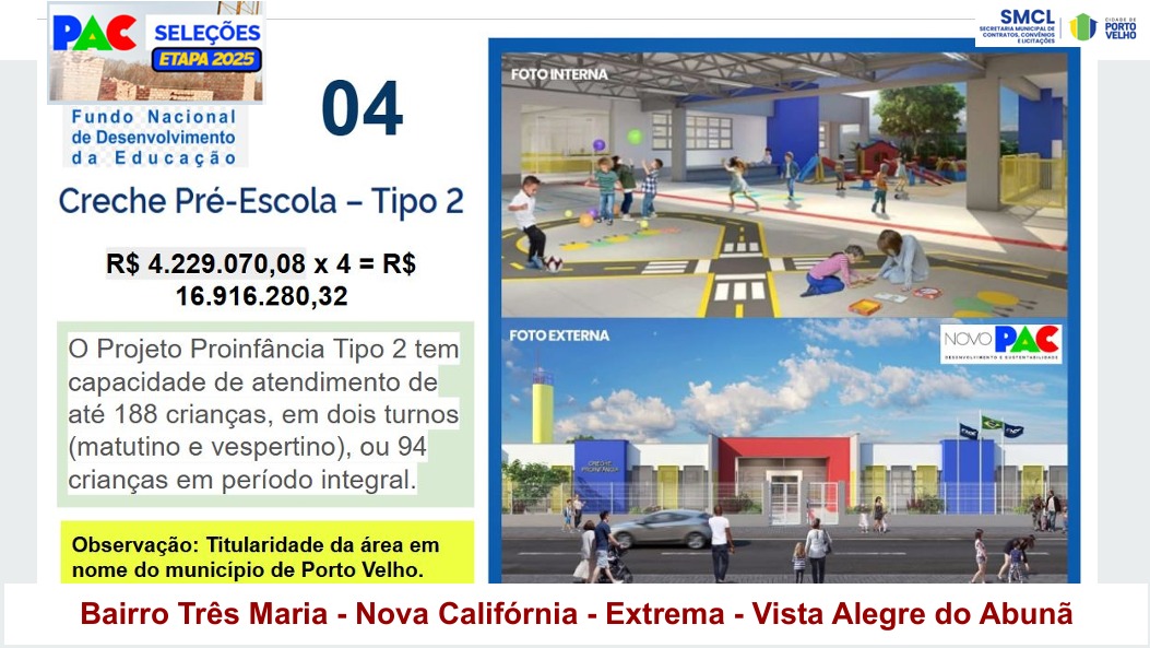 Creches seguirão o padrão do projeto Proinfância Tipo 2